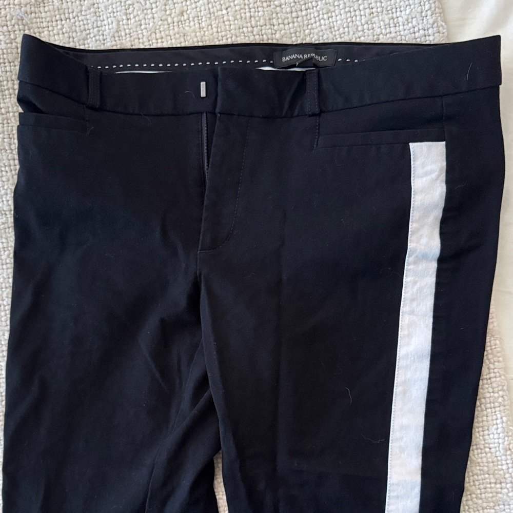 Banana Republic Black Trousers with White Tuxedo Stripe